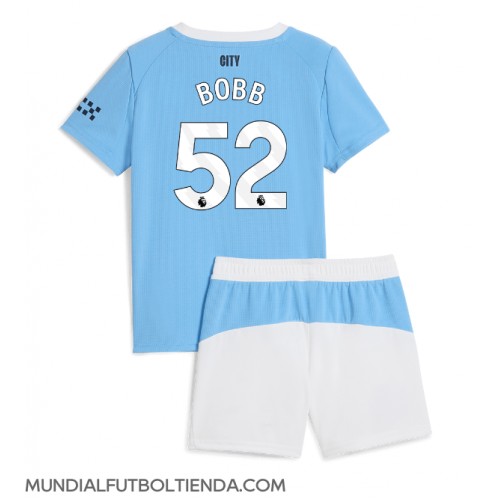 Camiseta Manchester City Oscar Bobb #52 Primera Equipación Replica 2025-26 para niños mangas cortas (+ Pantalones cortos)